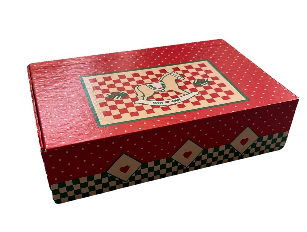 Vtg General Box Co School Pencil Pen Box Rocking Horse Red Green Theme Vintage